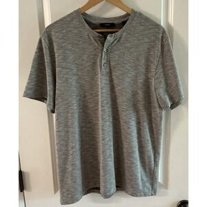 Vince Gray Heather Slub Cotton-Poly Henley Short Sleeve Shirt L Made in‎ Peru
